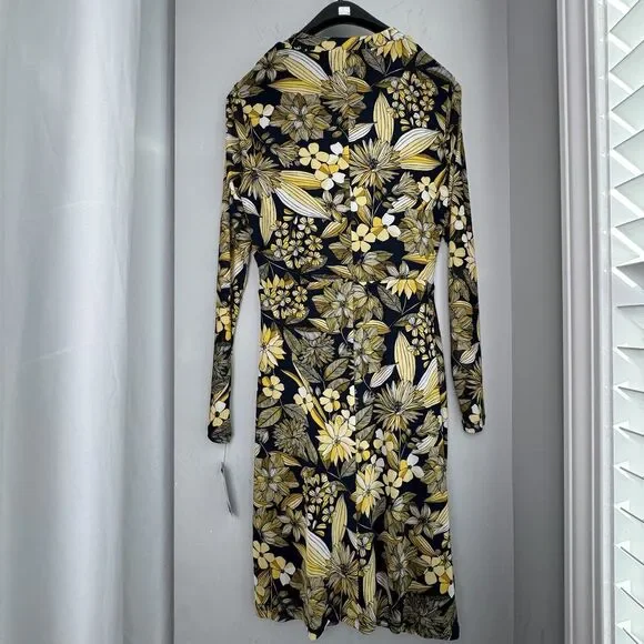 Women's Tommy Hilfiger Navy Yellow Flower Long Sleeve Dress Wrap V Size 10 NEW - Picture 6 of 10